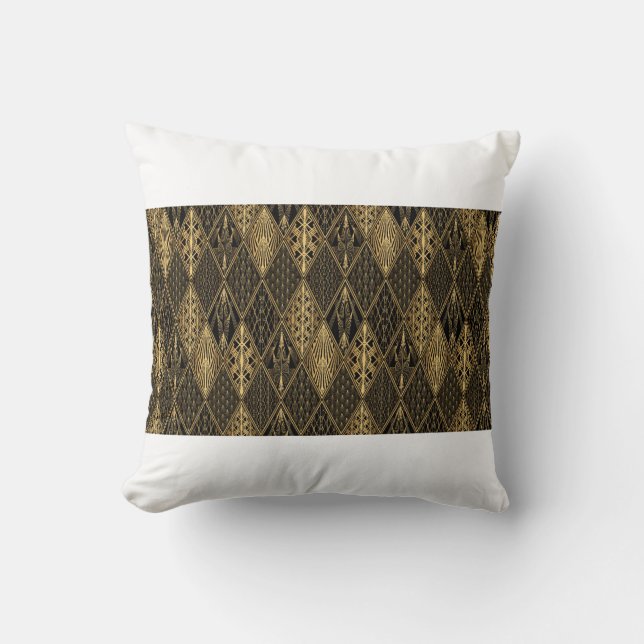 Art Deco Mönster. Sömlös svart och guld bakgrus Kudde (Framsida)