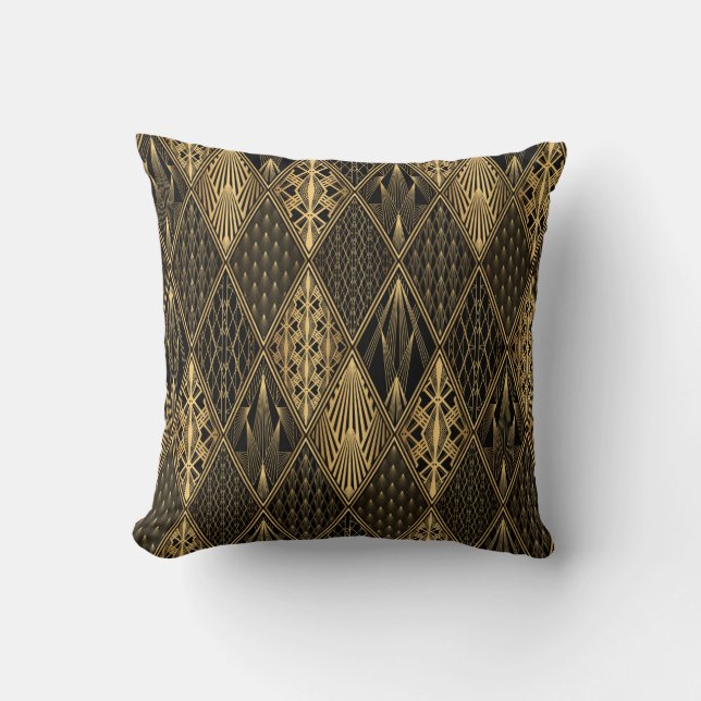 Art Deco Mönster. Sömlös svart och guld bakgrus Kudde (Framsida)