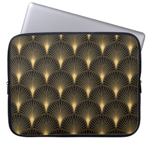 Art Deco Mönster. Sömlös svart och guld bakgrus Laptop Fodral