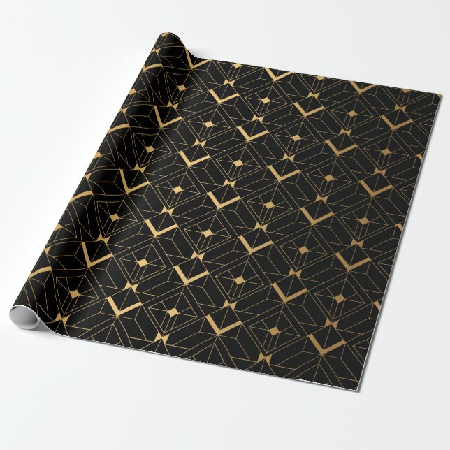 Art Deco Mönster. Sömlös svart och guld bakgrus Presentpapper (Utrullad)