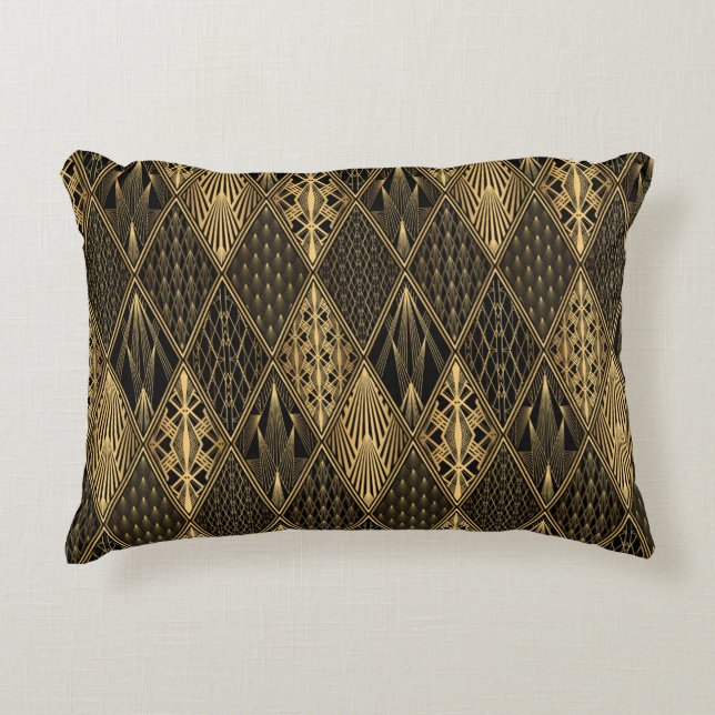 Art Deco Mönster. Sömlös svart och guld bakgrus Prydnadskudde (Framsidan)