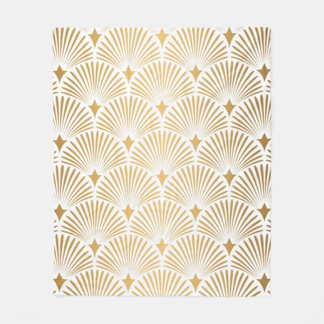 Art Deco Mönster. Sömlösa vita och guld bakgrop Fleecefilt (Framsidan)