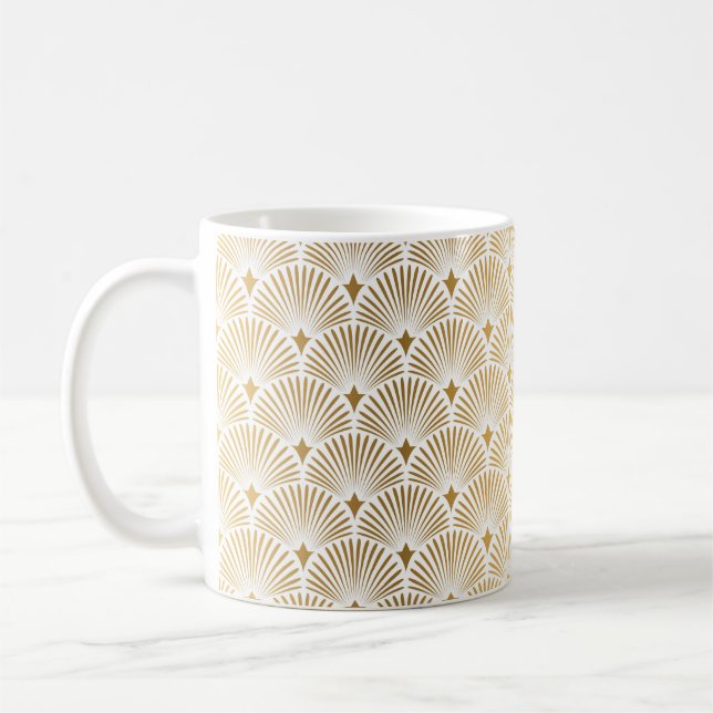 Art Deco Mönster. Sömlösa vita och guld bakgrop Kaffemugg (Vänster)