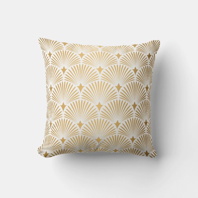 Art Deco Mönster. Sömlösa vita och guld bakgrop Kudde (Framsida)