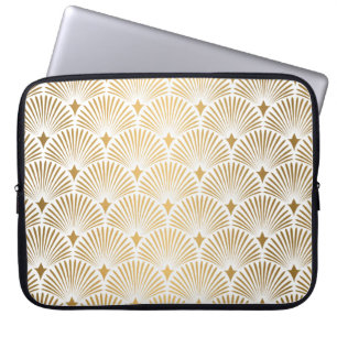 Art Deco Mönster. Sömlösa vita och guld bakgrop Laptop Fodral