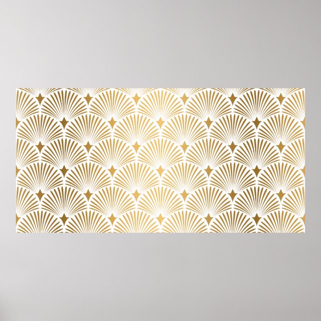 Art Deco Mönster. Sömlösa vita och guld bakgrop Poster (Framsidan)
