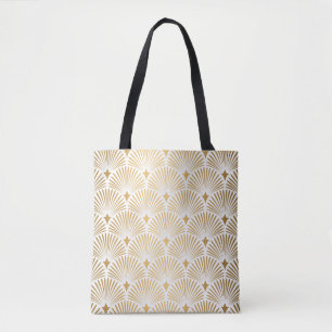 Art Deco Mönster. Sömlösa vita och guld bakgrop Tygkasse