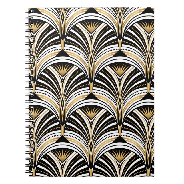Art Deco mönster. Vintage guld svartvit backgro Anteckningsbok (Framsidan)