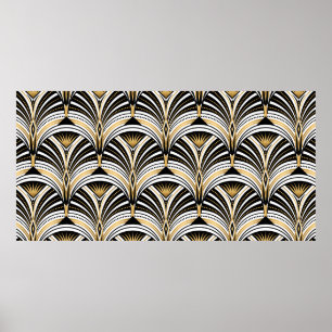 Art Deco mönster. Vintage guld svartvit backgro Poster