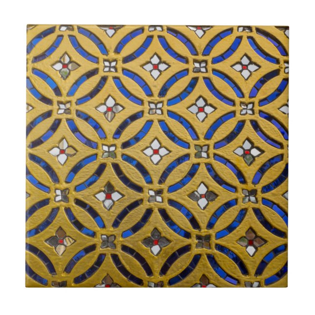 Art Deco Mosaic Tiled Guld och Blue Kakelplatta (Framsidan)