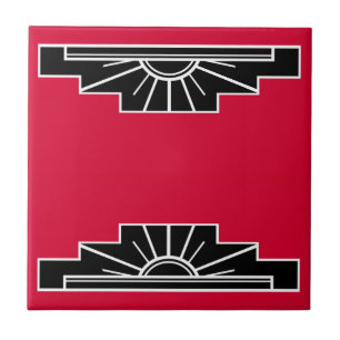 Art Deco Motif i B&W och Red Ceramic Tile Kakelplatta