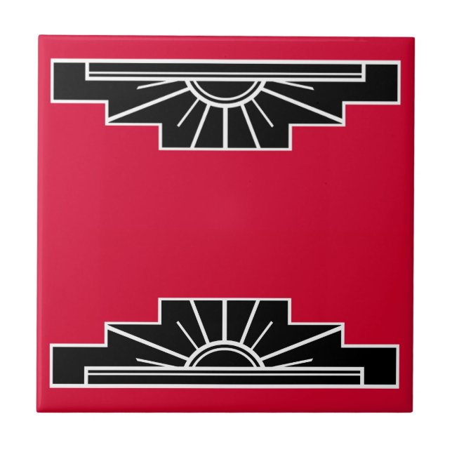 Art Deco Motif i B&W och Red Ceramic Tile Kakelplatta (Framsidan)