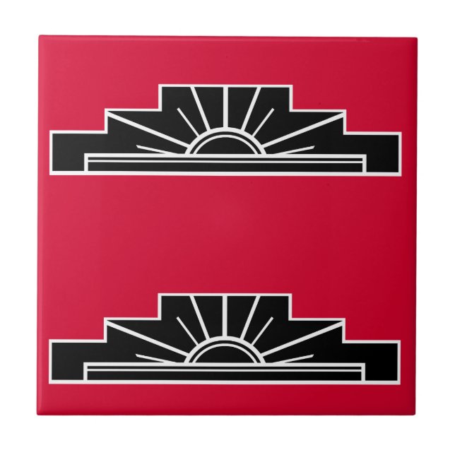 Art Deco Motif i B&W och Red Kakelplatta (Framsidan)