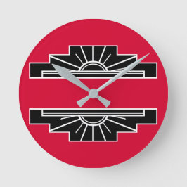 Art Deco Motif i B&W och Red Round Clock Rund Klocka