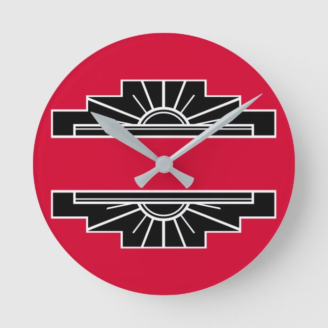 Art Deco Motif i B&W och Red Round Clock Rund Klocka (Framsida)