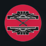 Art Deco Motif i B&W och Red Round Clock Rund Klocka<br><div class="desc">Klassiskt Art Deco sol-motiv i svartvitt med röd bakgrund.</div>