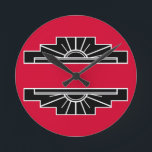 Art Deco Motif i B&W och Red Round Clock Rund Klocka<br><div class="desc">Klassiskt Art Deco sol-motiv i svartvitt med röd bakgrund.</div>