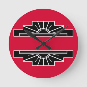 Art Deco Motif i B&W och Red Round Clock Rund Klocka