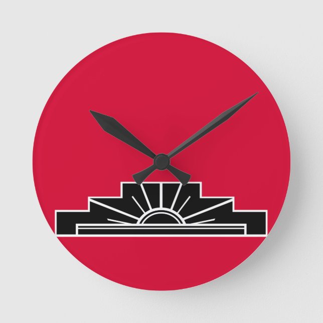 Art Deco Motif i B&W och Red Rund Klocka (Framsida)