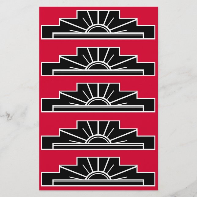 Art Deco Motif i B&W- och Red Stationery Brevpapper (Framsida)