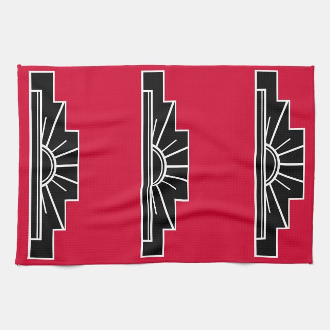 Art Deco Motif i B&W och Red Tea Towel Kökshandduk (Horisontell)