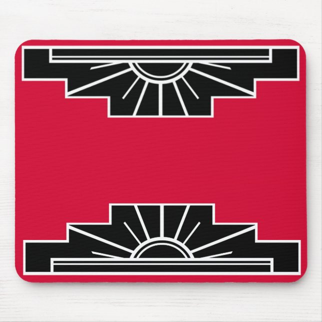 Art Deco Motif i B&W och Röd musknapp Musmatta (Framsidan)