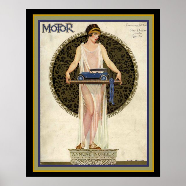 Art Deco Motor Magazine Cover 16 x 20 Poster (Framsidan)