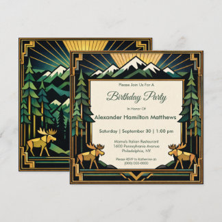 Art Deco Mountain Forest Birthday Party Inbjudningar
