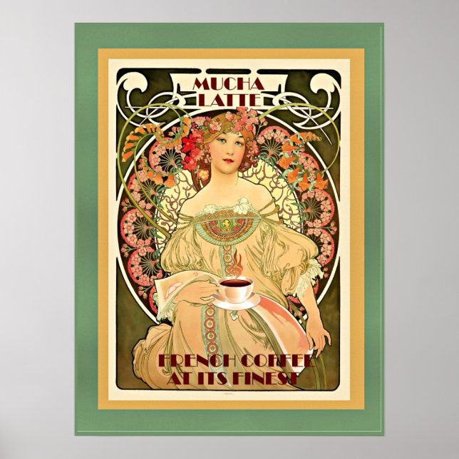 Art deco Mucha Latte vintage affisch (Framsidan)