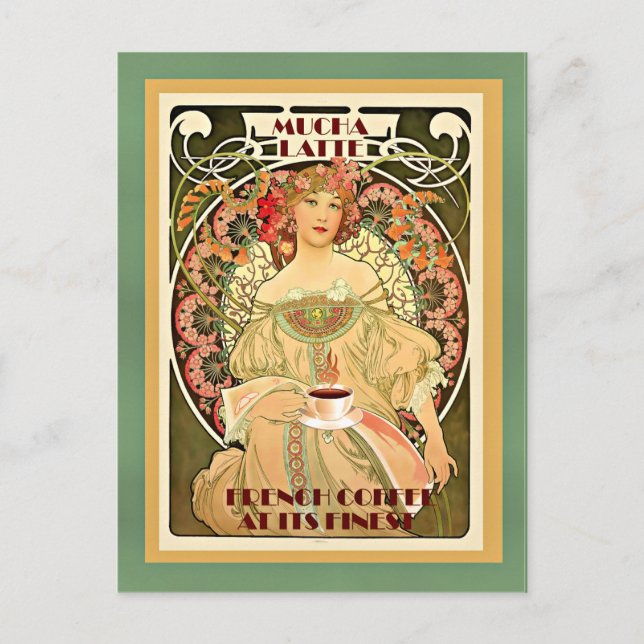Art deco Mucha Latte Vykort (Framsida)