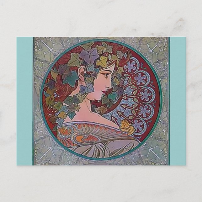 Art Deco Mucha Woman mosaic Vykort (Framsida)