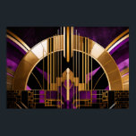 Art Deco Music Hall, Lila, Guld, Black Poster<br><div class="desc">En häpnadsväckande bild av en musikhall i Art Deco stil. Färg av golder,  lila och ,  ger en elegant och ett sofistikerat utseende. De geometriska formerna och symmetrin är enastående.</div>