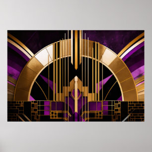 Art Deco Music Hall, Lila, Guld, Black Poster