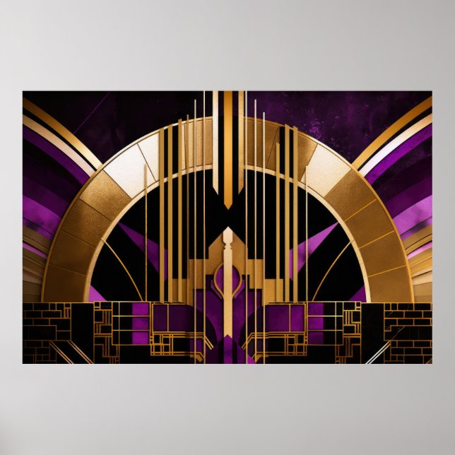 Art Deco Music Hall, Lila, Guld, Black Poster (Framsidan)