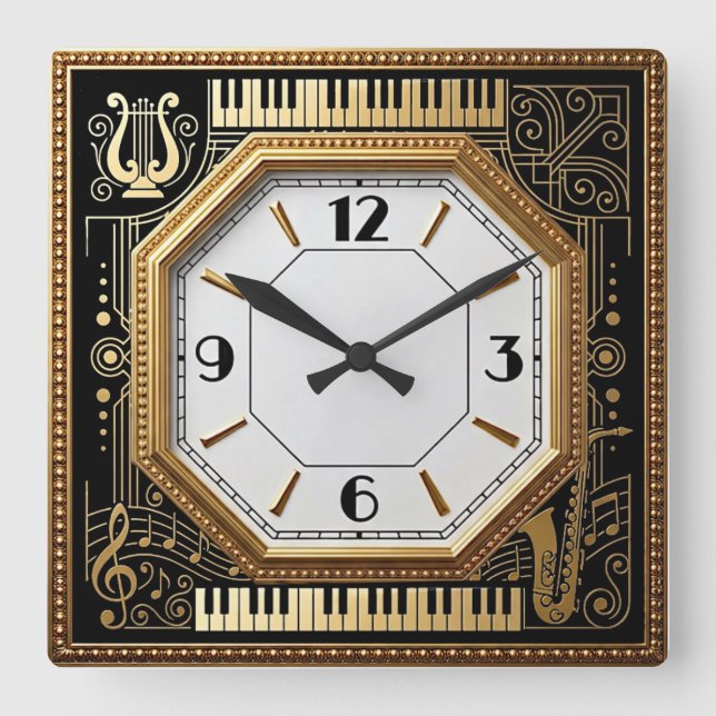 Art Deco Musik Fyrkantig Klocka (Framsida)