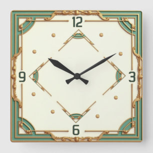 Art Deco Mynt Fyrkantig Klocka