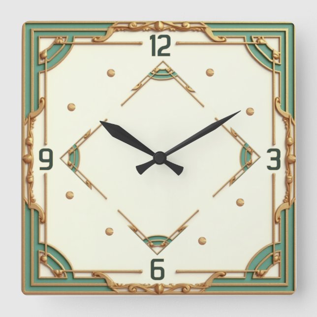 Art Deco Mynt Fyrkantig Klocka (Framsida)