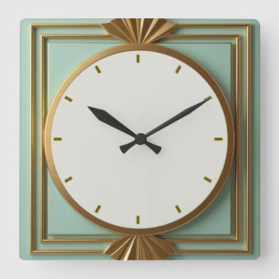 Art Deco Mynt Fyrkantig Klocka