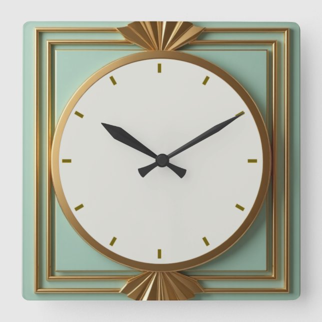 Art Deco Mynt Fyrkantig Klocka (Framsida)