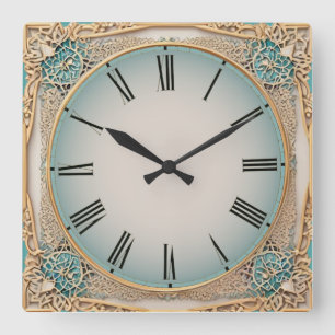 Art Deco Mynt Fyrkantig Klocka