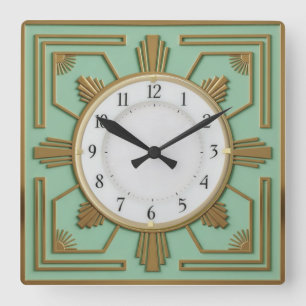 Art Deco Mynt Fyrkantig Klocka