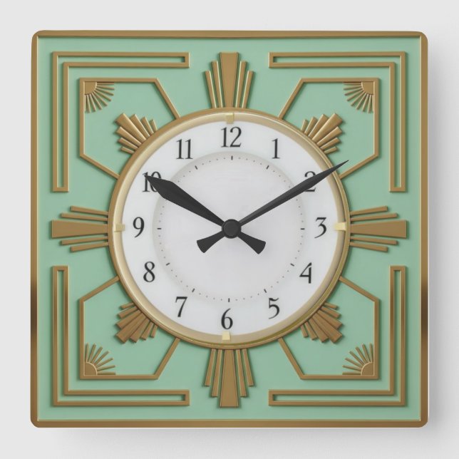 Art Deco Mynt Fyrkantig Klocka (Framsida)