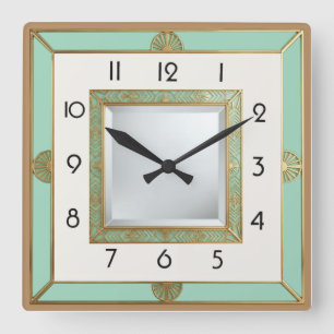 Art Deco Mynt Fyrkantig Klocka