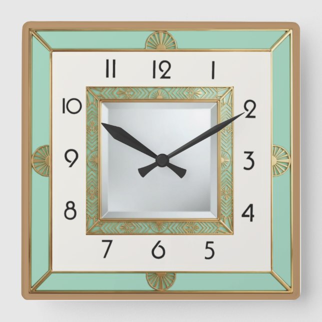 Art Deco Mynt Fyrkantig Klocka (Framsida)