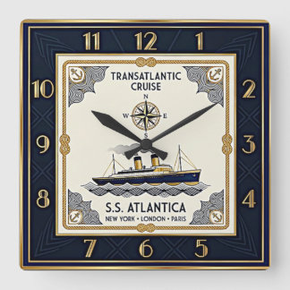 Art Deco Nautic Fyrkantig Klocka
