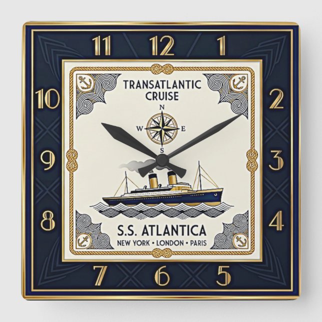Art Deco Nautic Fyrkantig Klocka (Framsida)