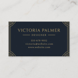 Art Deco Navy and Gold Luxury Business Card Visitkort