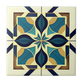 Art Deco Navy Blommigt Kakelplatta