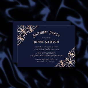 Art Deco Navy Blue och Geometrisk Inbjudningar