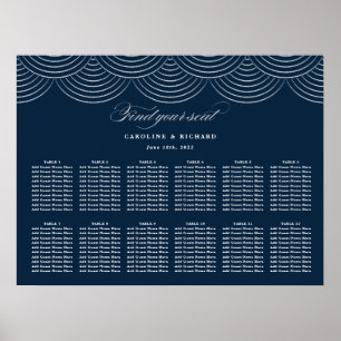Art Deco Navy Blue Silver Bröllop Sittdiagram Poster